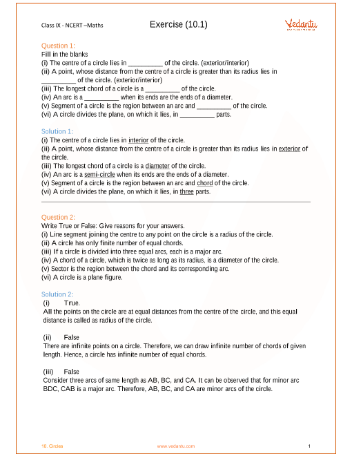 Ncert Solutions For Class 9 Maths Chapter 10 Circles