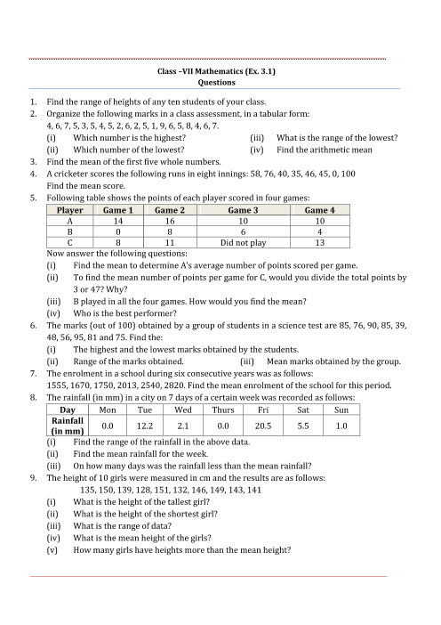 case study based questions class 7 maths data handling