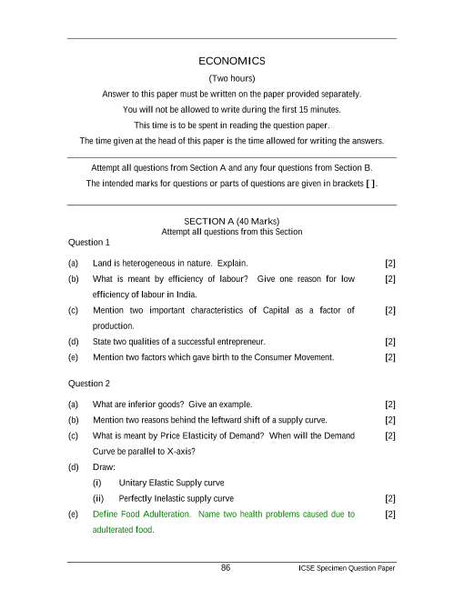 economics essay questions and answers grade 10