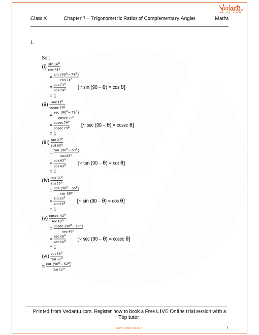 Rs Aggarwal Class 10 Solutions Chapter 7 Trigonometric Ratios Of