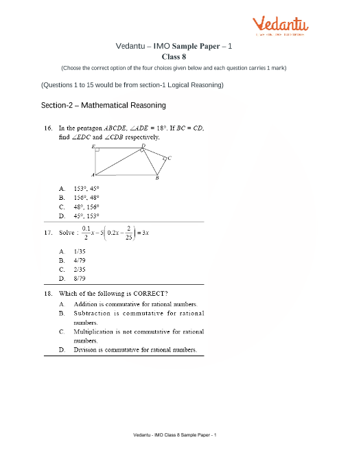Class 8 Imo Maths Olympiad Sample Question Paper 1