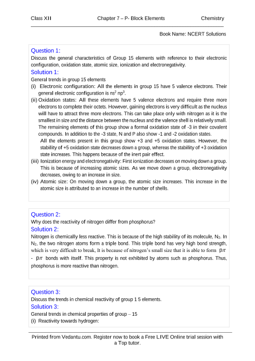 NCERT Solutions for Class 12 Chemistry Chapter 7 part-1
