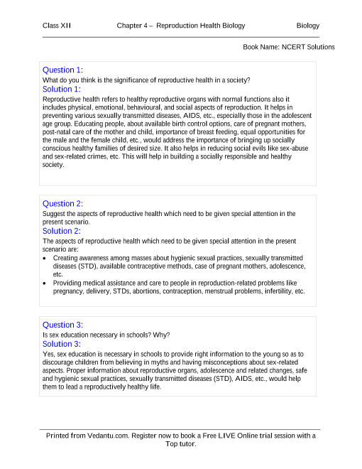 NCERT Solutions for Class 12 Biology Chapter 4 part-1