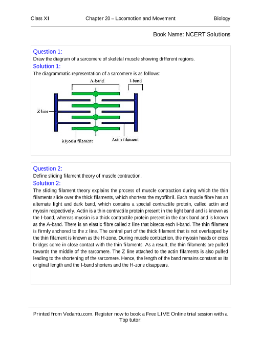 NCERT Solutions for Class 11 Biology Chapter 20 part-1