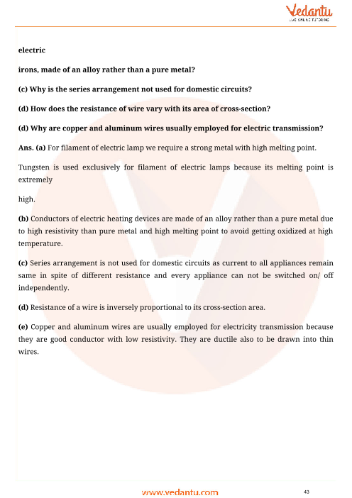Important Questions For Cbse Class 10 Science Chapter 12 Electricity