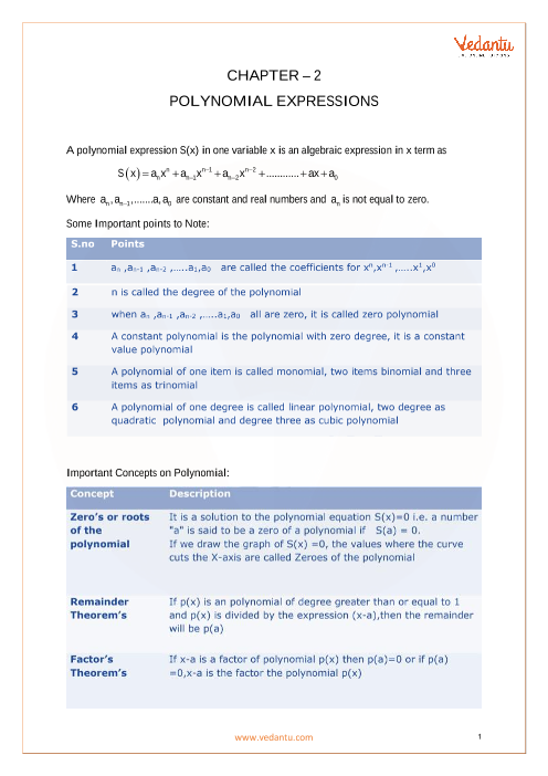 Cbse Class 10 Maths Chapter 2 Polynomials Formula