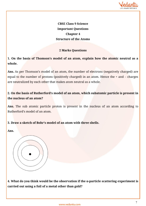 Important Questions For Cbse Class 9 Science Chapter 4 Structure Of The Atom Important Questions For Cbse Class 9 Science Chapter 4 Structure Of The Atom