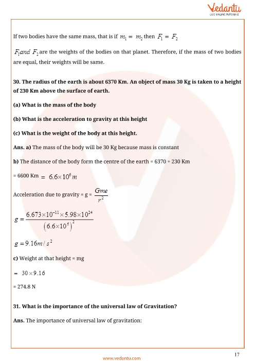 case study questions class 9 science gravitation