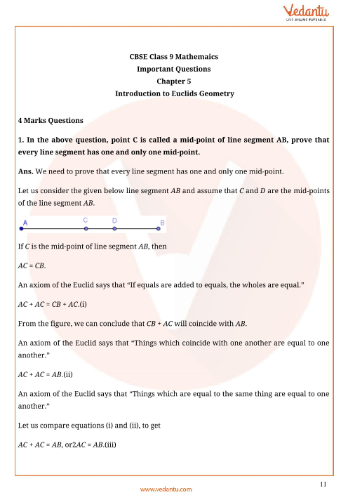 Important Questions For Cbse Class 9 Maths Chapter 5 Introduction To Euclids Geometry
