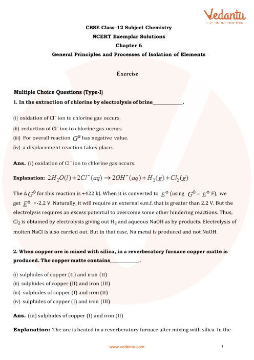 NCERT Exemplar for Class 12 Chemistry Chapter-6 part-1