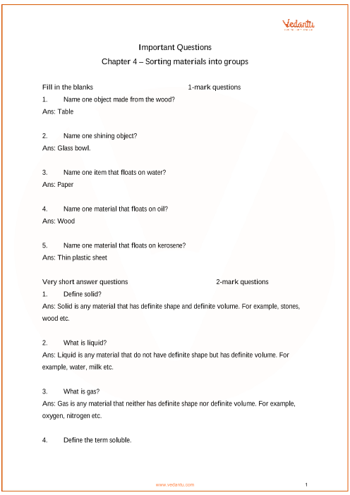 Important Questions For Cbse Class 6 Science Chapter 4 Sorting