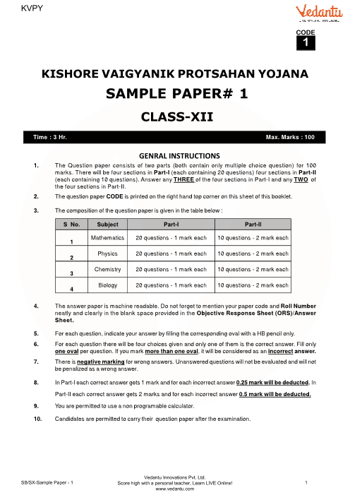 KVPY sb-sample-paper-1 part-1