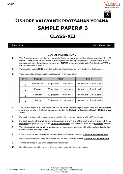 KVPY sb-sample-paper-3 part-1