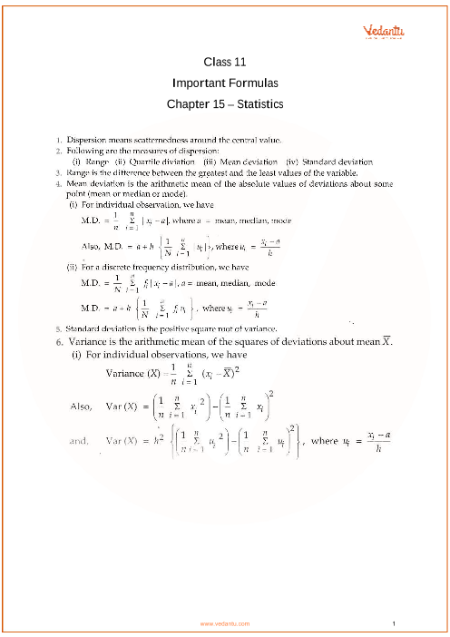 Cbse Class 11 Maths Chapter 15 Statistics Formulas