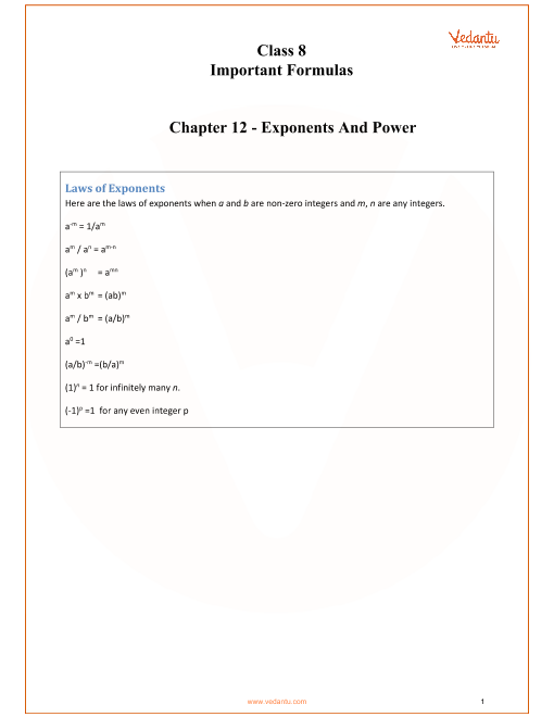 Exponent Rules Chart Pdf