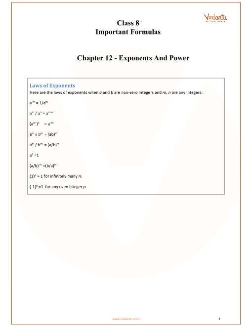 Powers Chart Exponents