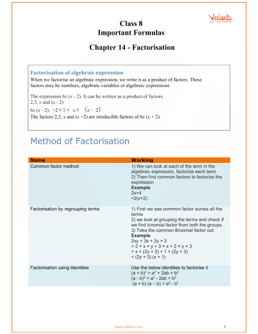 8th Grade Formula Chart