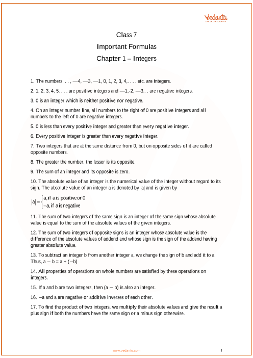 Mathematics Formula Chart 7th Grade