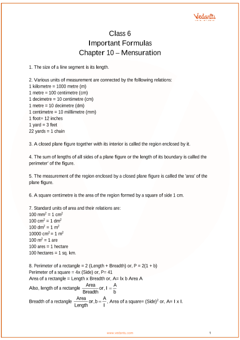 Mensuration Formula Chart Pdf