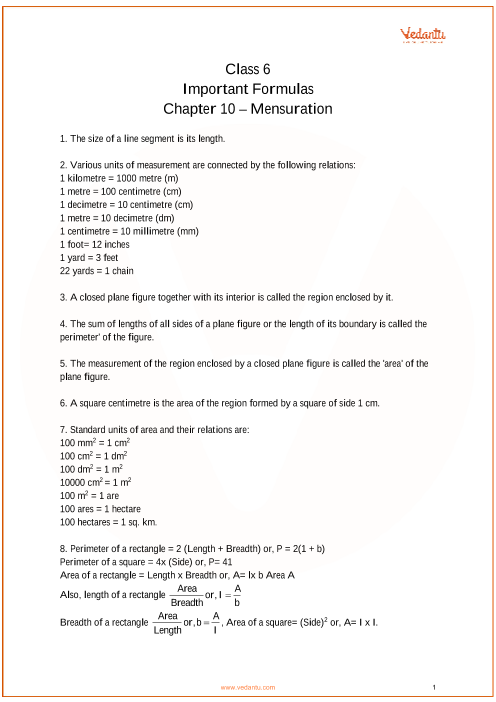 7 Grade Math Formula Chart