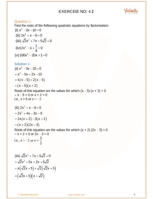 Ncert Solutions For Class 10 Maths Chapter 4 Quadratic Equations Ex 4 1 Exercise 4 1
