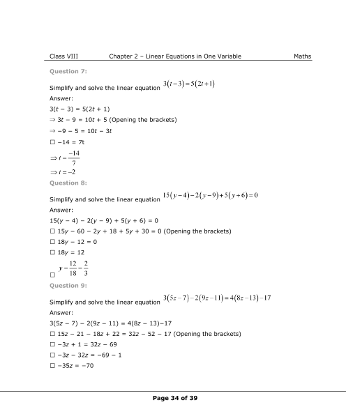 Linear Equations In One Variable Class 8 Extra Questions - Tessshebaylo