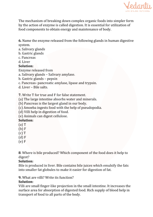 CBSE Class 7 Science Nutrition in Animals Worksheets with Answers - Chapter  2