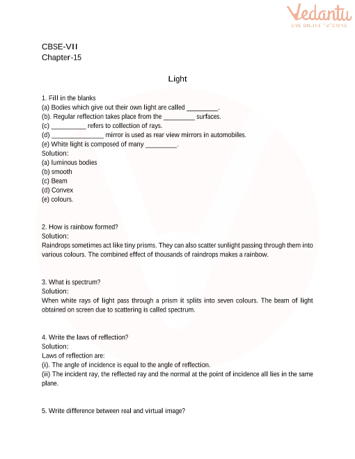 case study questions on light class 7