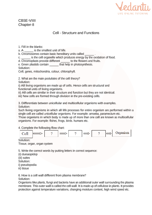 Cell Chart Answers