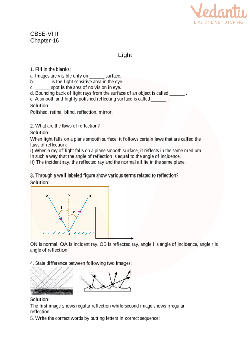 case study questions class 8 science light