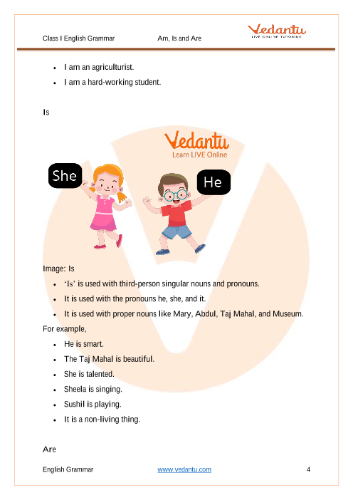 English Grammar Class 1 Am Is and Are |Learn and Practice| Download Free PDF