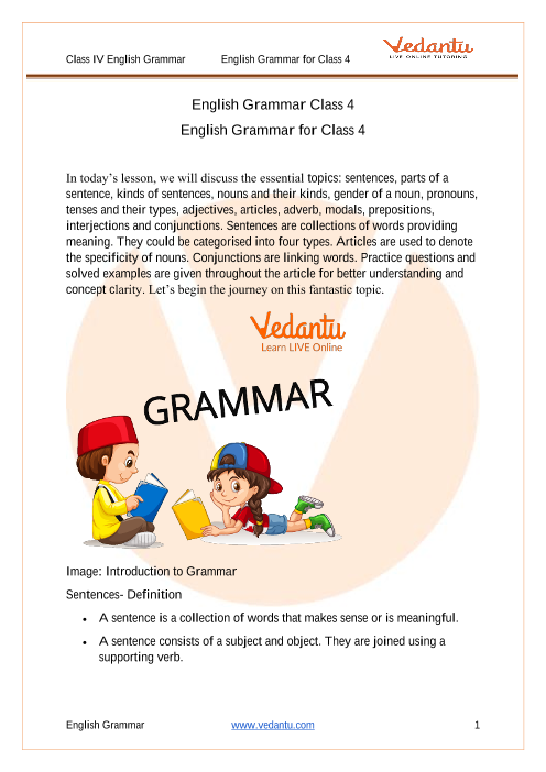 English Grammar Worksheets For Grade 4 Cbse 1000x1413