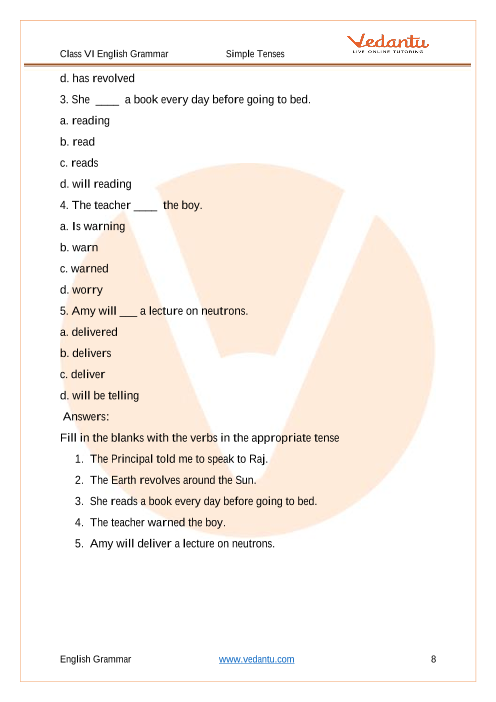 English Grammar Worksheets For Class 6 Tenses Simple Tenses Online