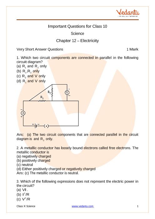 case study questions of electricity class 10