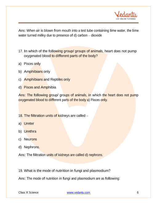 CBSE Class 10 Science Chapter 6 Life Processes Important Questions 2022-23