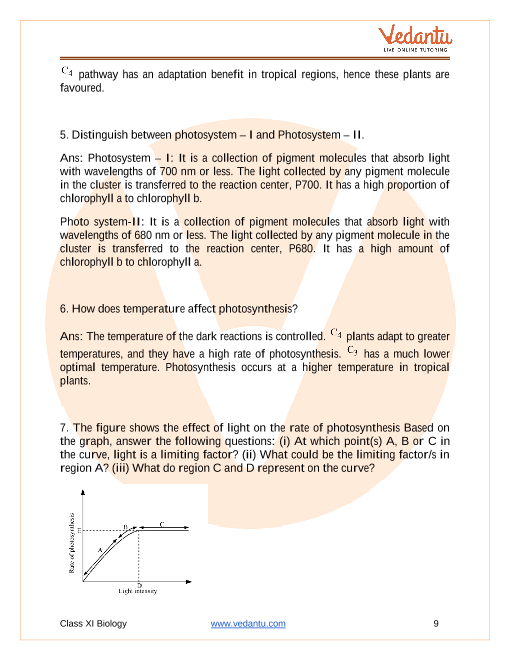 CBSE Class 11 Biology Chapter 13 - Photosynthesis in Higher Plants  Important Questions 2022-23