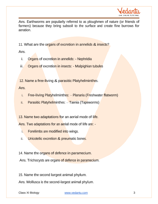 CBSE Class 11 Biology Chapter 4 Animal Kingdom Important Questions 2022-23