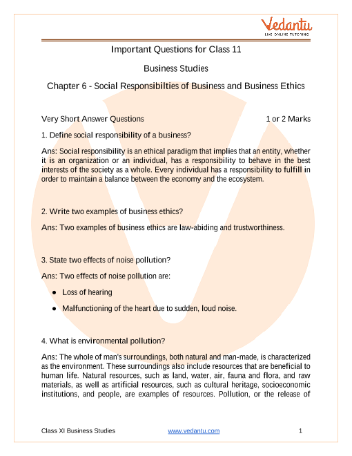 case study based questions in business studies class 11