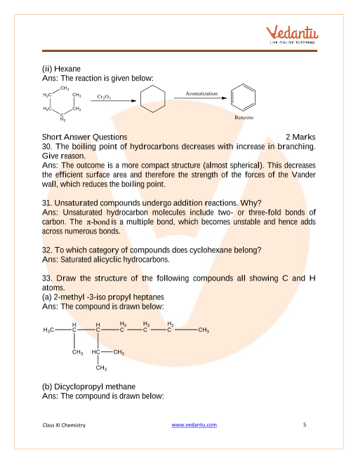 Important Questions for CBSE Class 11 Chemistry Chapter 13 - Hydrocarbons