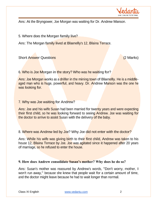 Important Questions for CBSE Class 11 English Snapshots Chapter 7