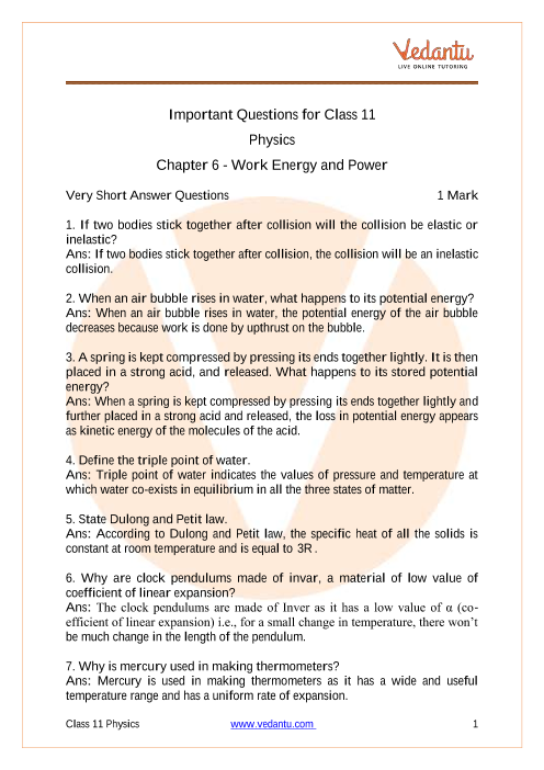case study questions class 11 physics work energy and power