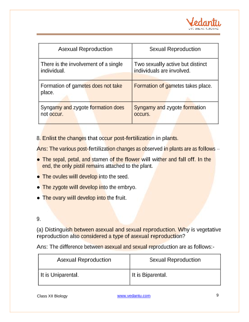 CBSE Class 12 Biology Chapter 1 Reproduction in Organism Important  Questions 2022-23