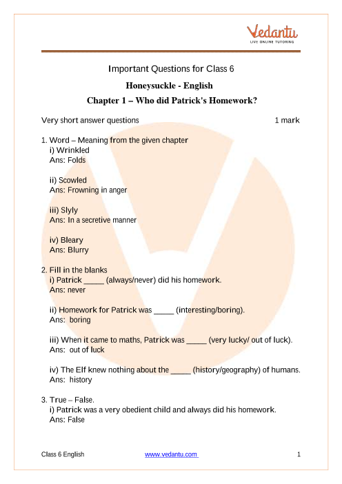 who did patrick's homework questions and answers pdf