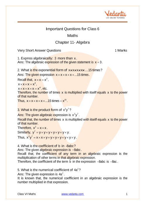 Access IMPQ Solutions for Class 6 Maths Chapter 11- Algebra part-1