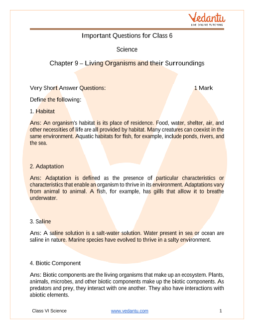 CBSE Class 6 Science Chapter 9 - The Living Organisms and Their  Surroundings Important Questions 2022-23