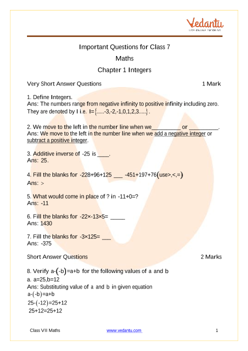 case study based questions on integers