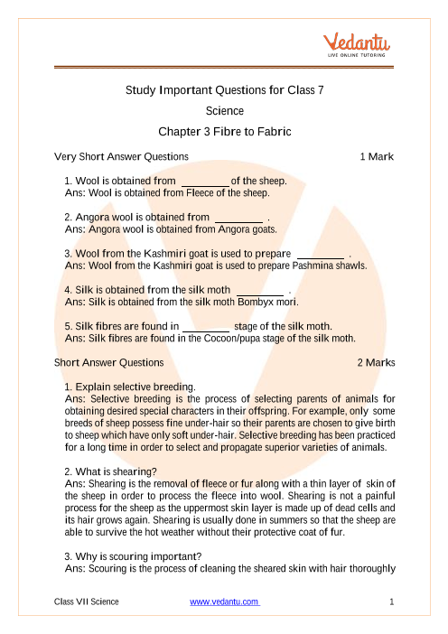 Important Questions for CBSE Class 7 Science Chapter 3 Free PDF