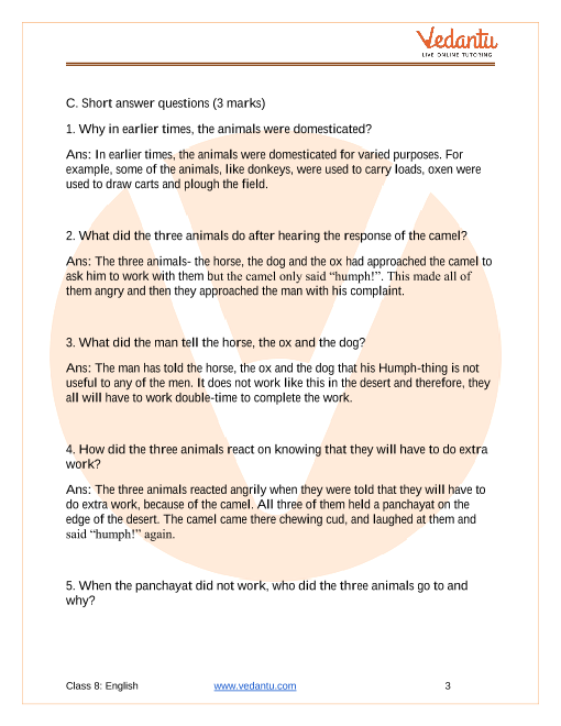 Important Questions For Cbse Class 8 English It So Happened Chapter 1 How The Camel Got His Hump