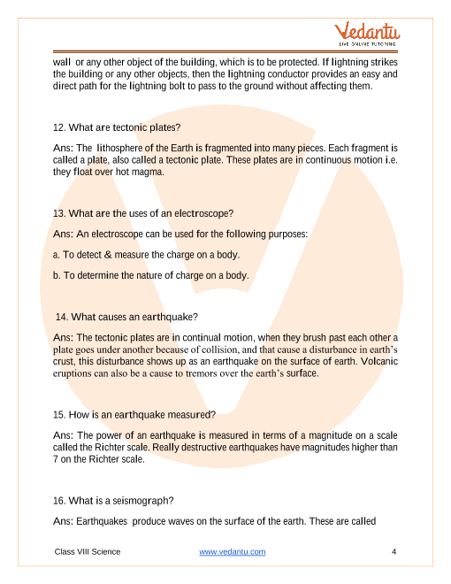 Important Questions for CBSE Class 8 Science Chapter 15 - Some Natural  Phenomena