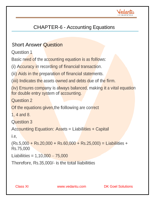 DK Goel Solutions Class 11 Accountancy Chapter 6 Accounting Equations part-1